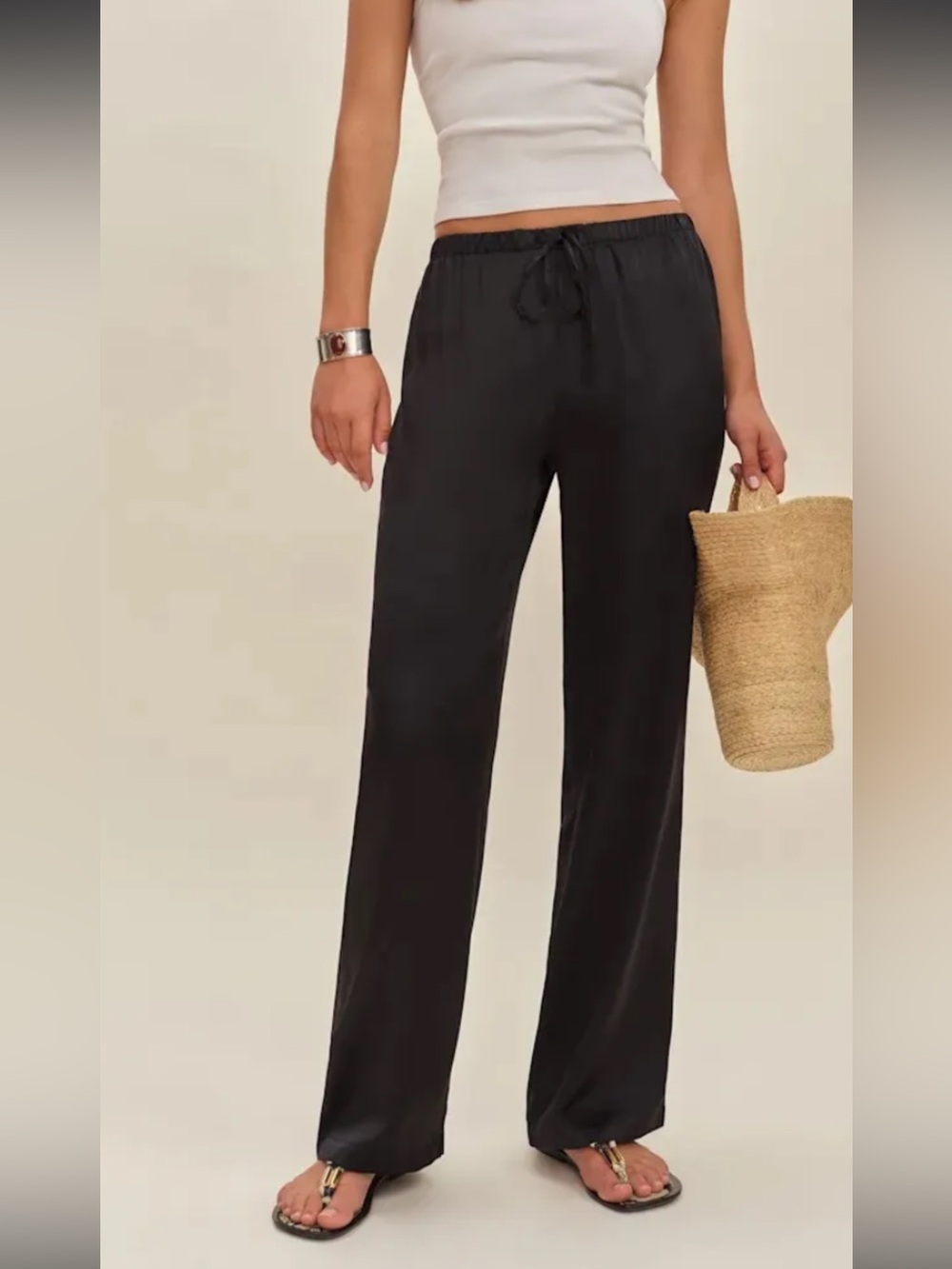 Rumored Black Silk Drawstring Pants